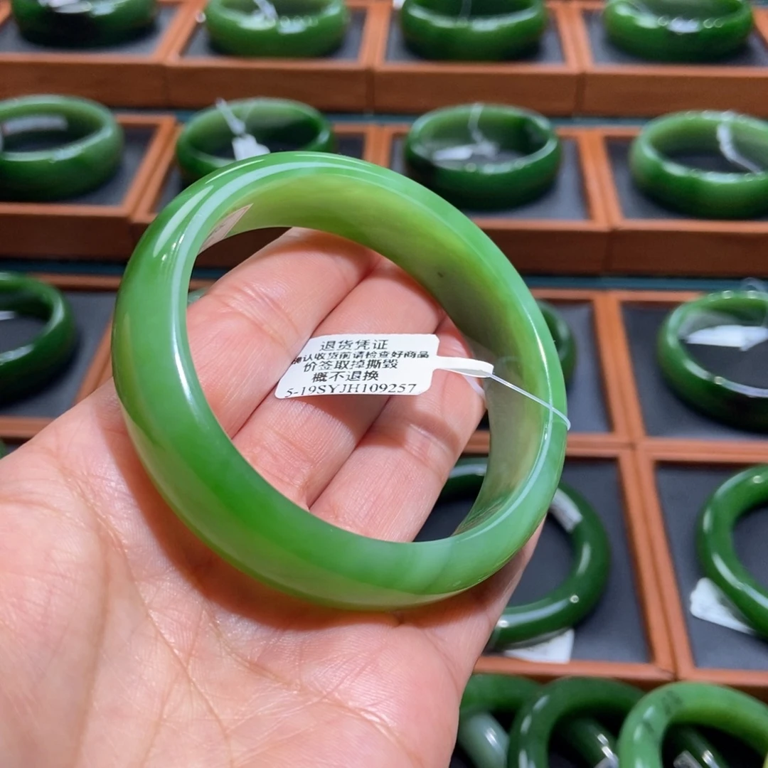 和田玉（碧玉）未镶嵌手镯俄碧冰猫粉阳绿59