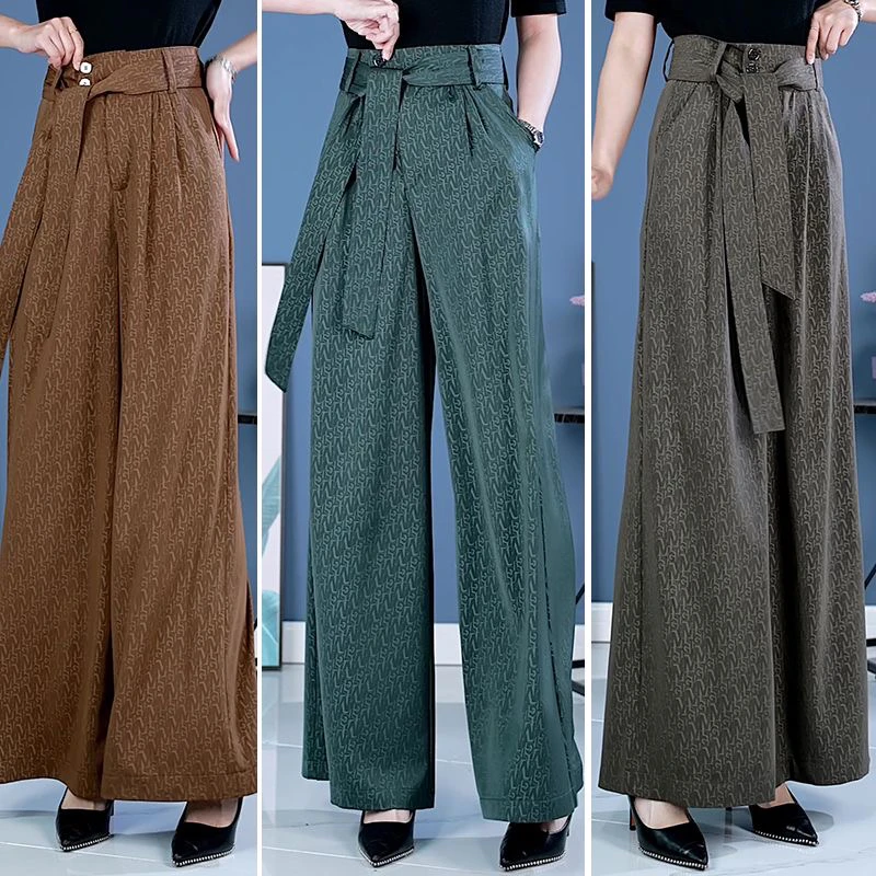 2025正品薄款阔腿裤女夏季中年裤子高腰弹力妈妈宽松垂感阔腿西裤