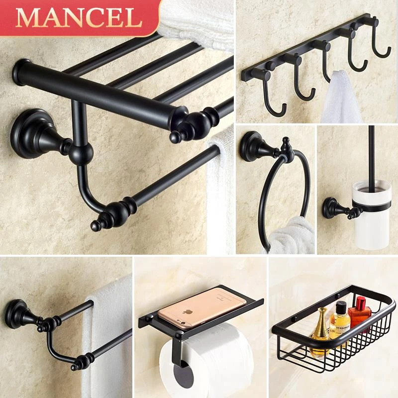 黑色毛巾架免打孔美式浴巾架全铜卫浴五金浴室挂件卫生间置物架子