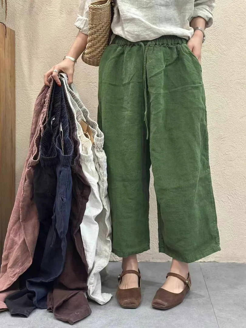 休闲百搭亚麻直筒裤