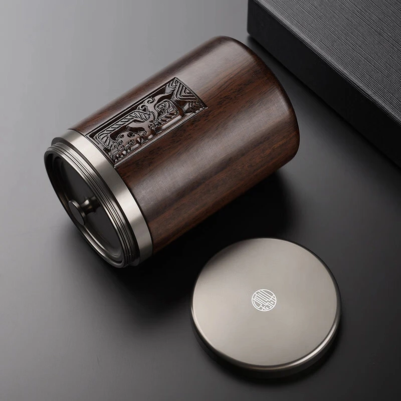 叙锦高级茶叶罐旅行便携式茶罐小型黑檀实木密封茶叶罐子高档茶具