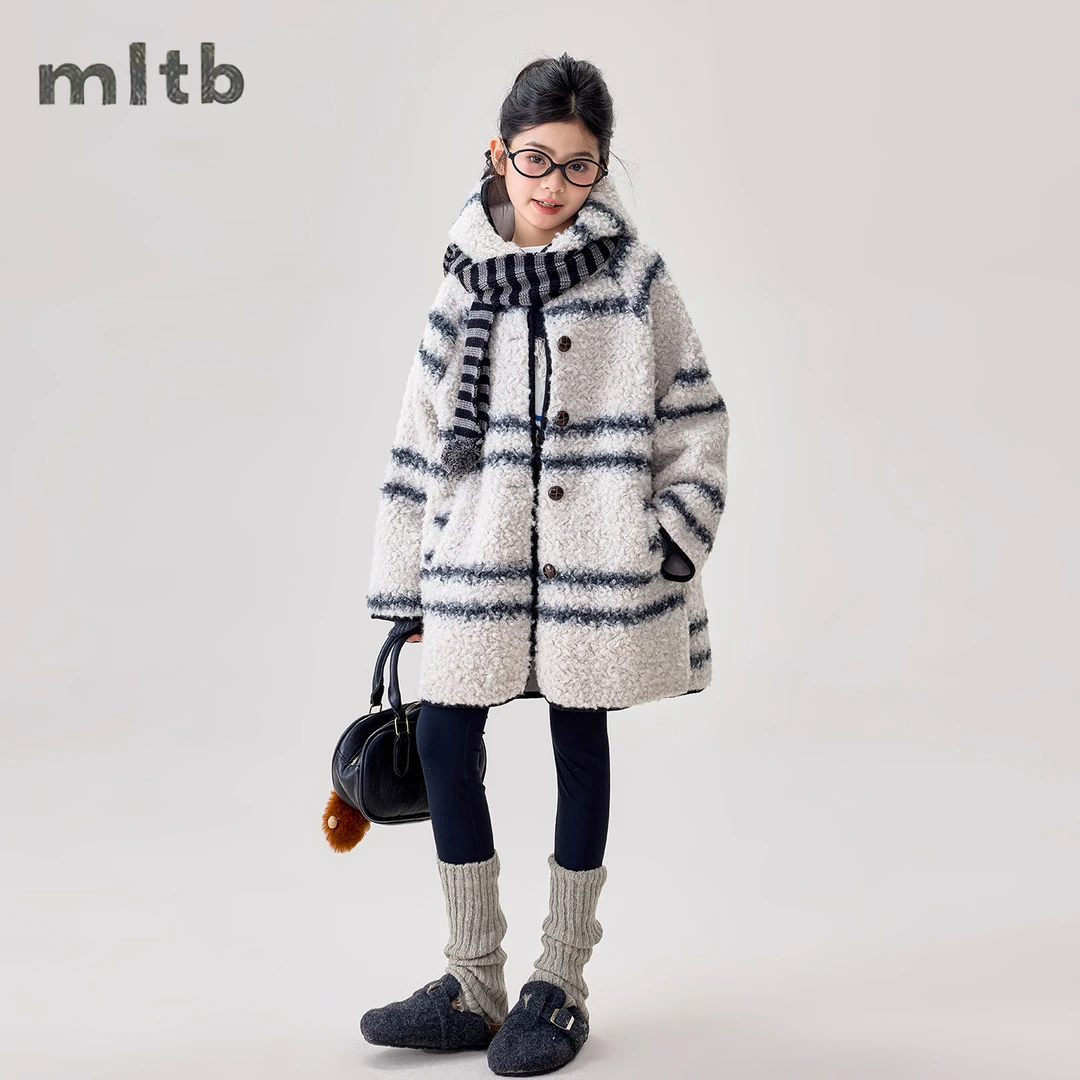 25WT219女童毛毛外套2025新款秋冬女孩洋气棉服大童冬季加厚大衣