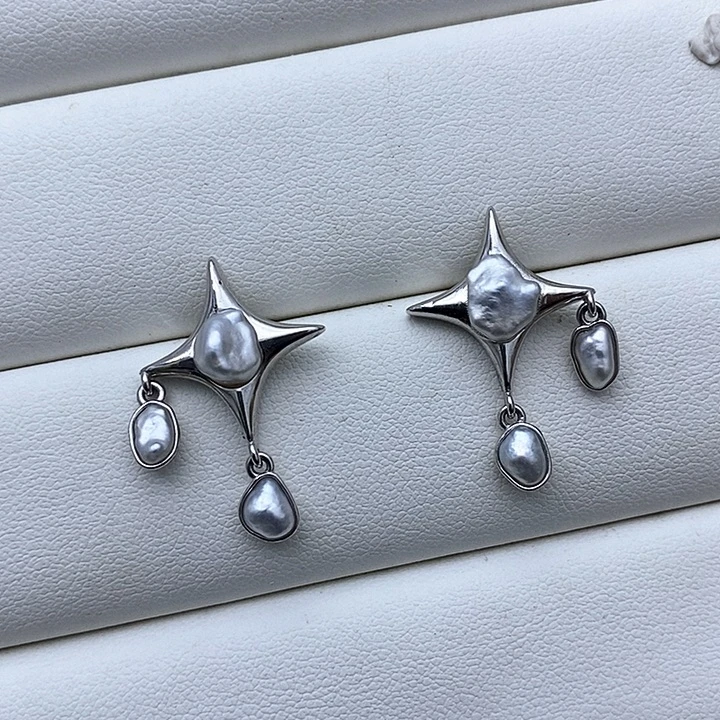 海水珍珠耳饰银S925镶嵌