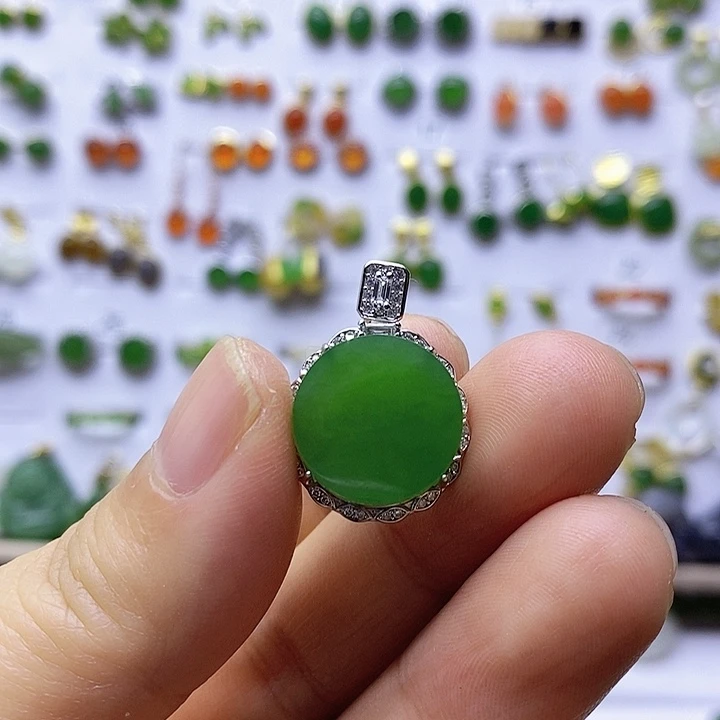 和田玉（碧玉）银S925镶嵌吊坠(不含链)