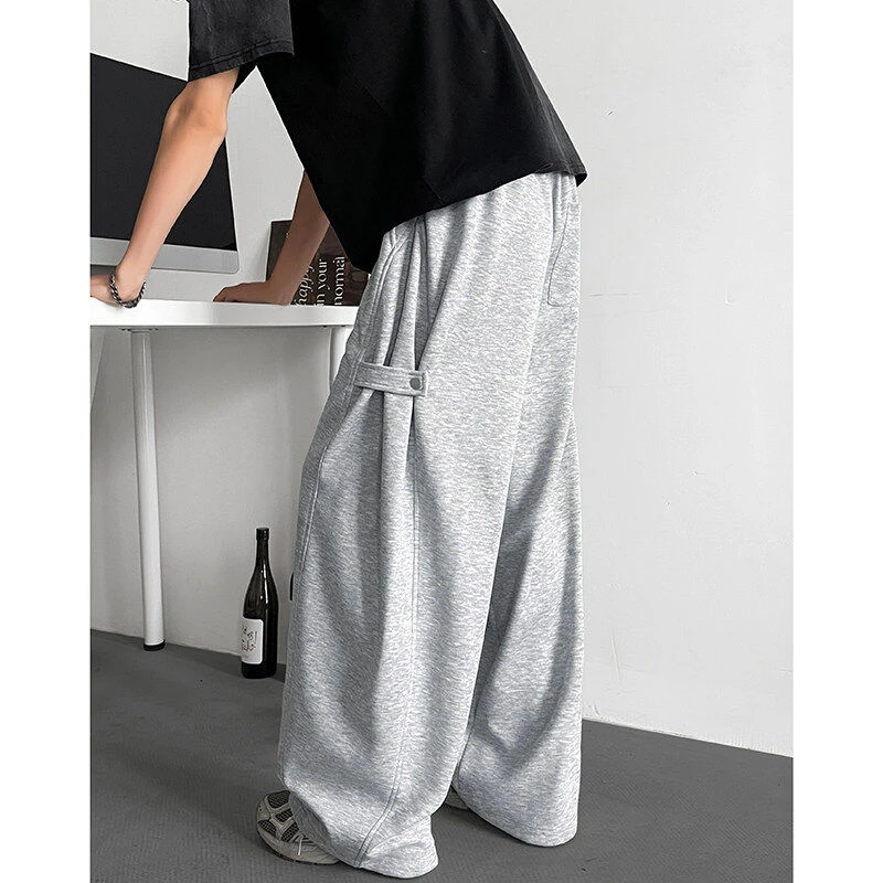 设计感拼接褶皱扣袢拖地弯刀裤男高级感宽松百搭垂坠感慵懒休闲裤