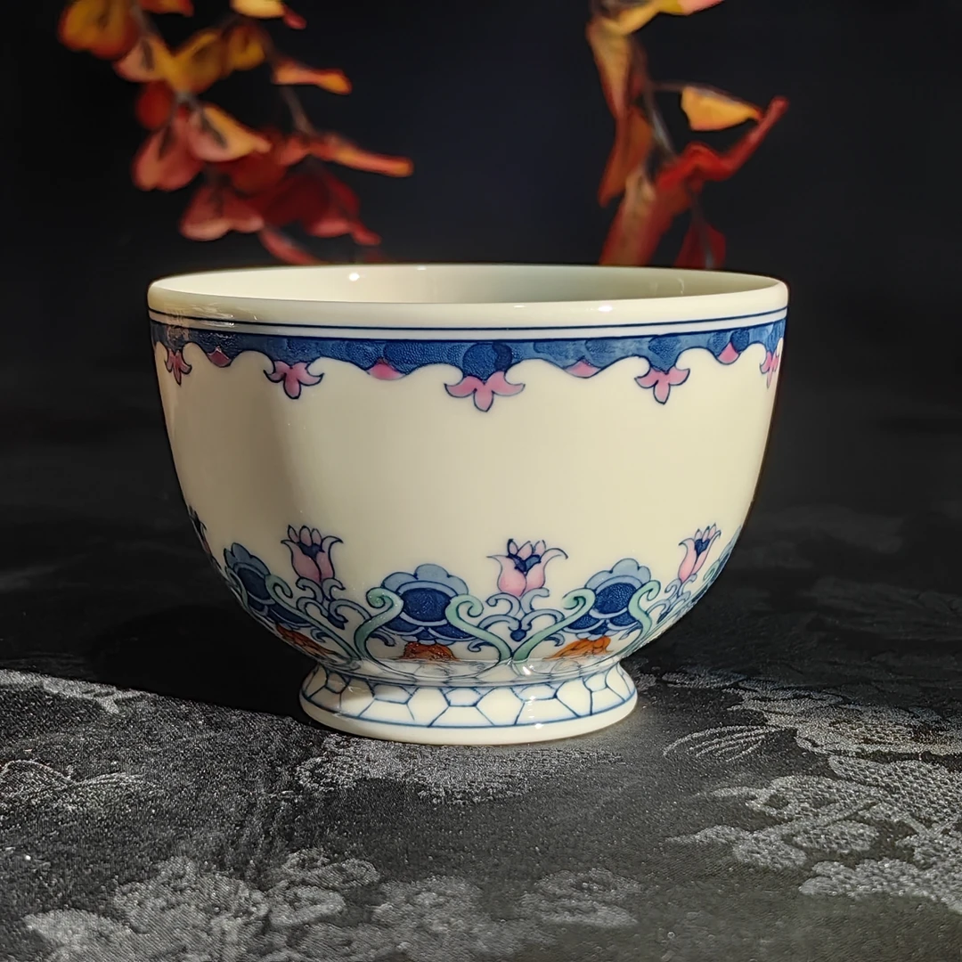 觅纤斗彩 倒菊冰纹主人杯-80毫升 MQ418