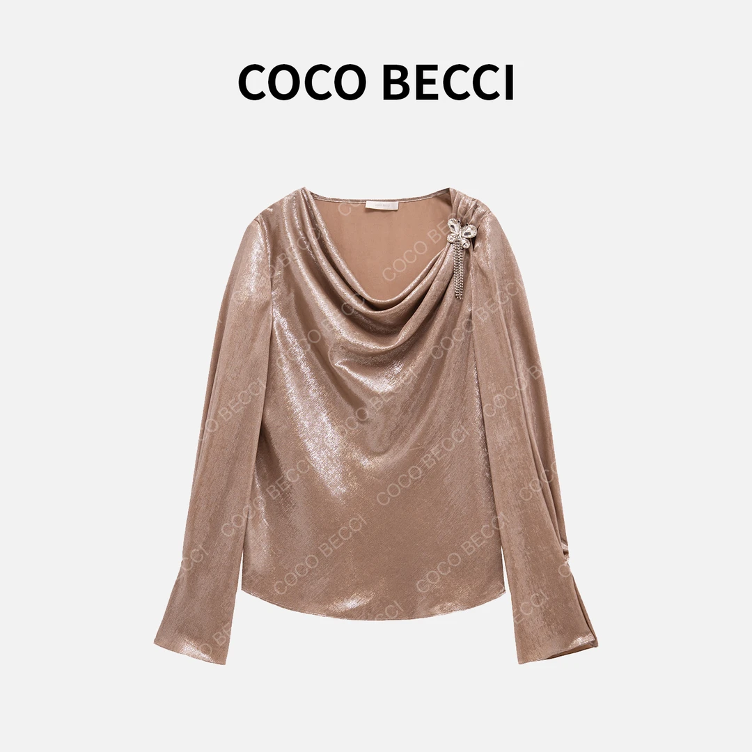 COCO BECCI【香槟玫瑰】法式优雅荡领衬衫YT24JA11J013