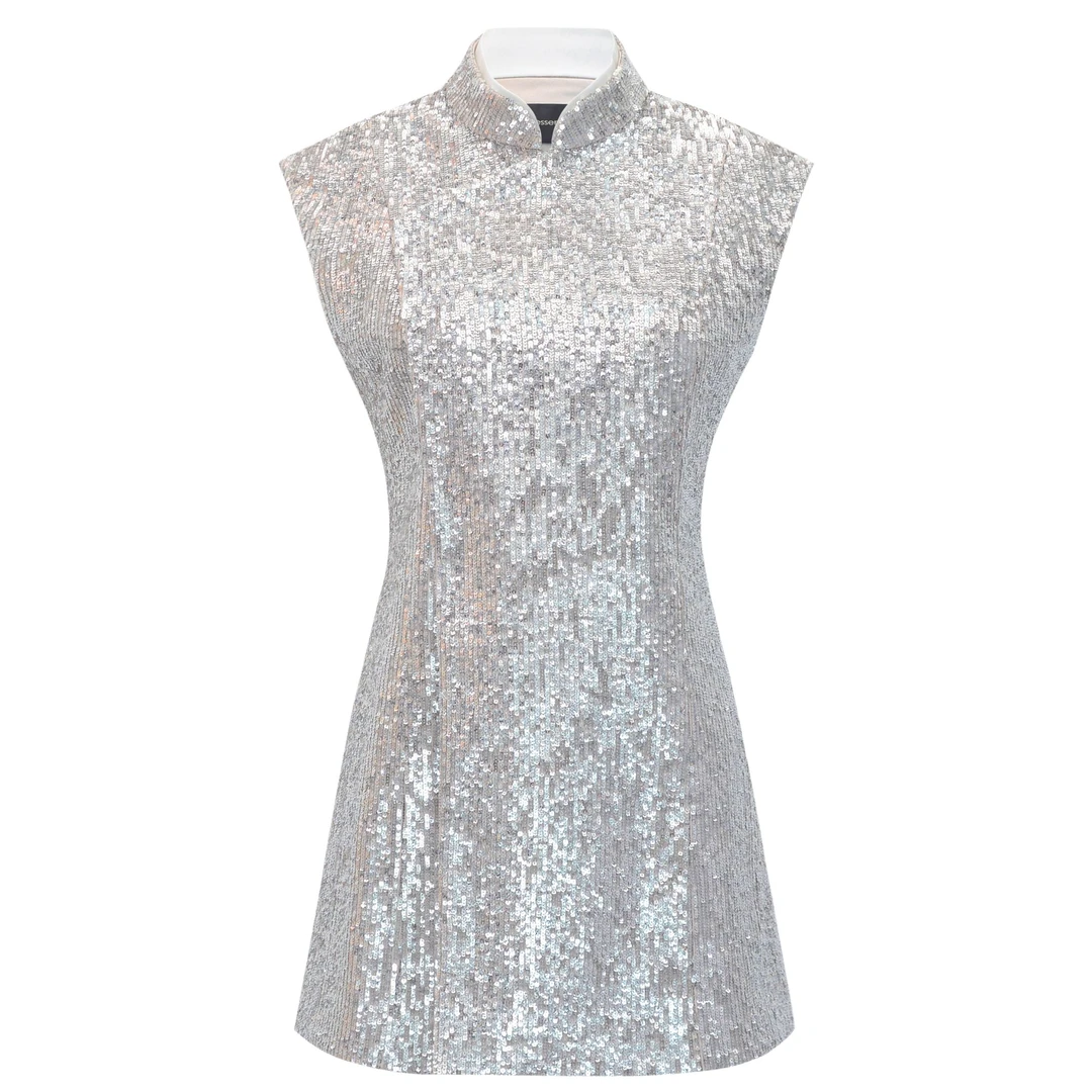 Messential L253波粼绣布短旗袍裙