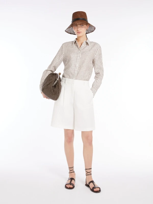 【娜娜专属】  麦斯玛拉 经典亚麻条纹衬衫 棕色