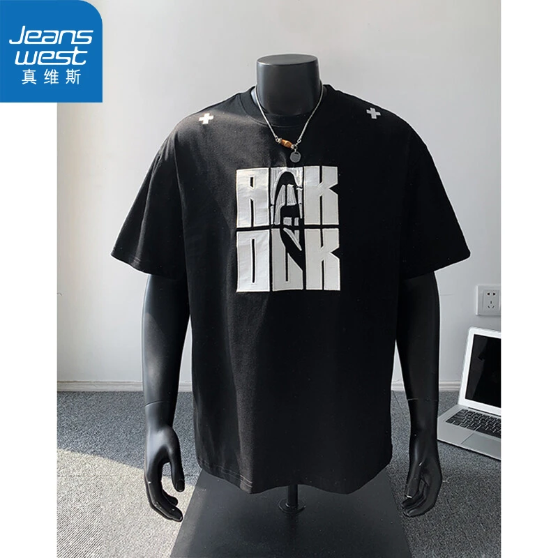 真维斯2025新款美式潮牌字母印花短袖T恤男款夏季ins潮牌宽松休闲