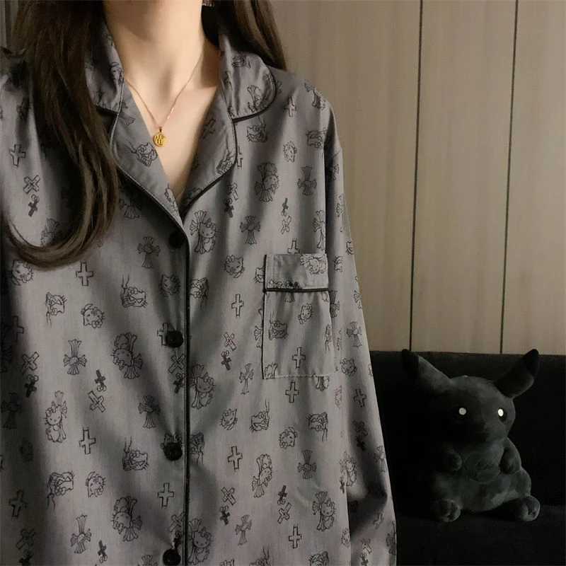 睡衣女冰丝网红爆款凯蒂猫长袖薄款春秋季休闲韩版可外穿家居服