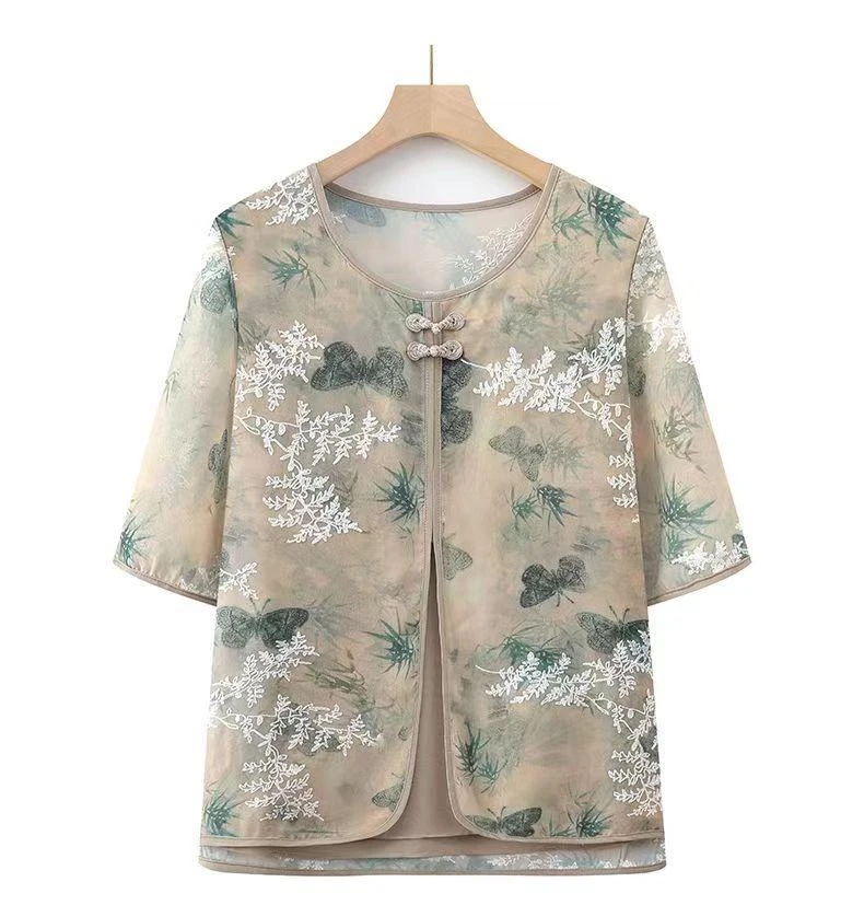 妈妈新款夏装上衣短袖洋气小衫女中老年人上衣服奶奶装夏季