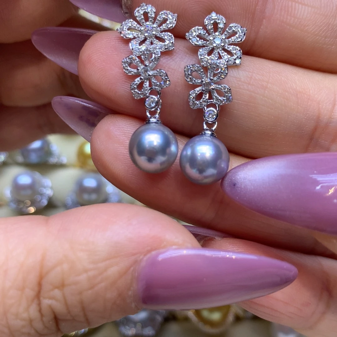 银S925镶嵌耳饰海水珍珠