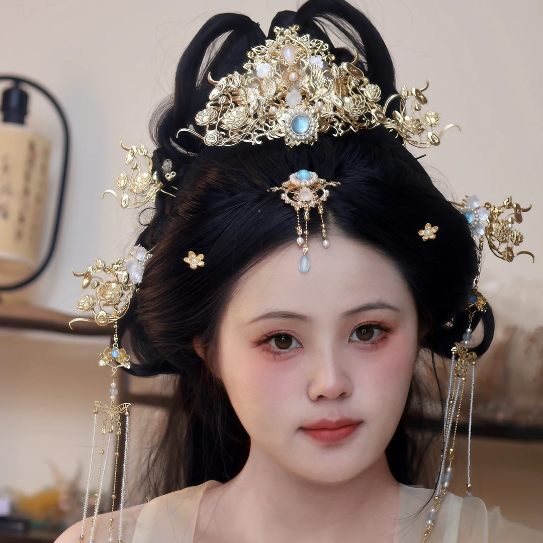 原创（栖云亭）发冠发簪流苏发饰套装后压古风发饰