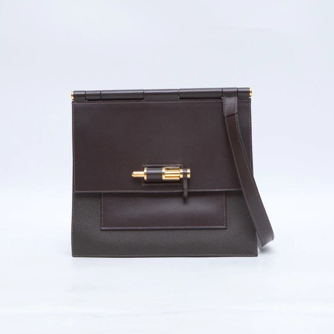99新 Hermes/爱马仕 小花柳 手枪包 24 47巧克力色 Y刻 金扣