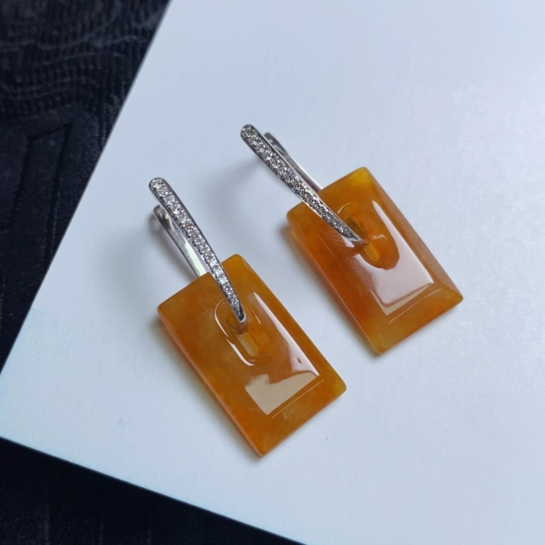 翡翠18K金镶嵌耳饰方糖➕耳包