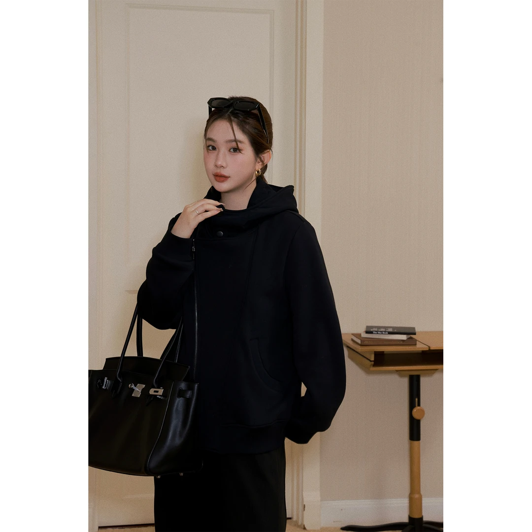 现货大婉酱微胖定制【酷帅姐姐】开衫外套女秋冬加绒加厚卫衣 2614D