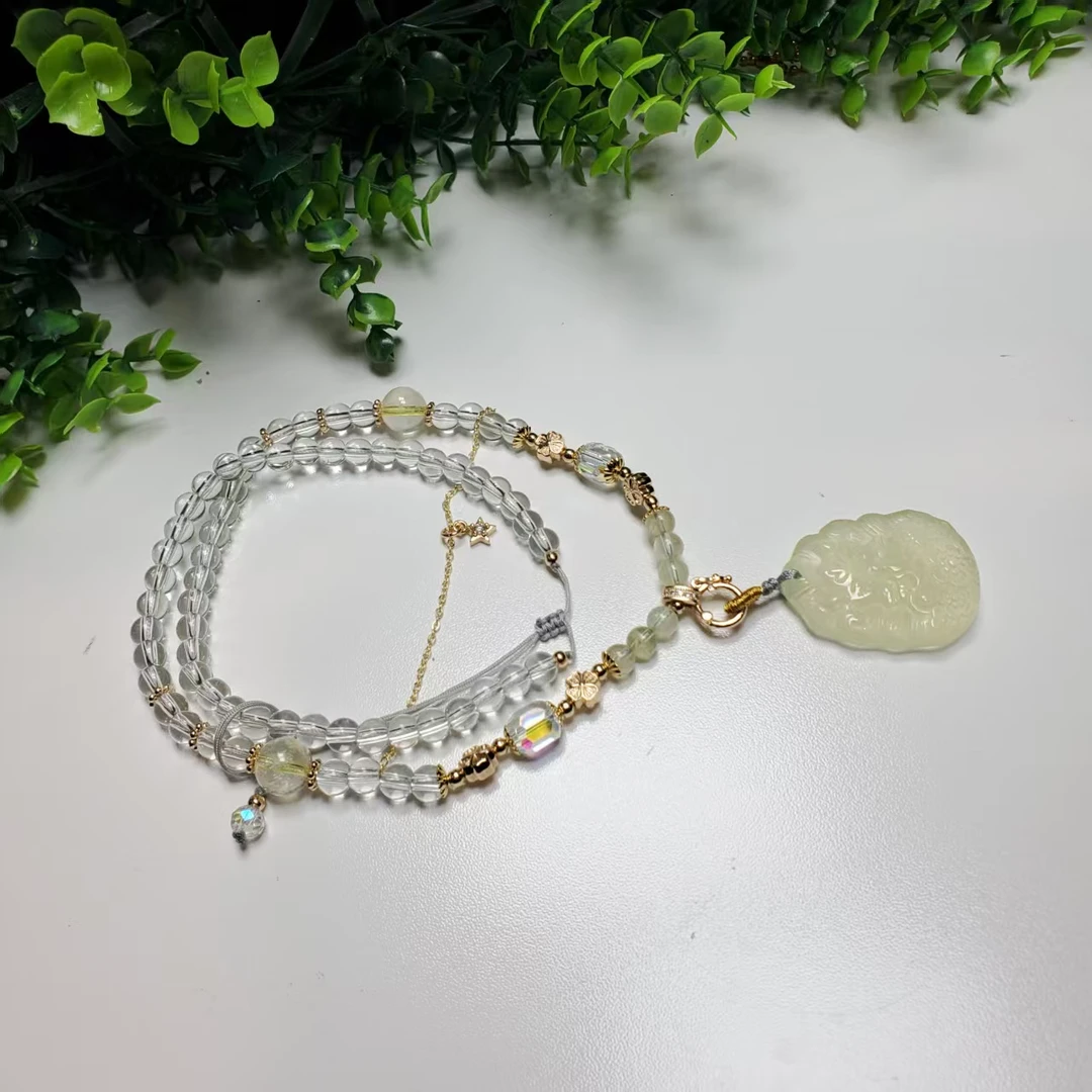 Q255【赵小姐】时尚百搭黄水晶+白水晶狐狸项链