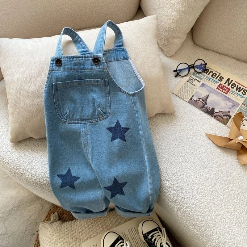 儿童春季背带裤男女童韩版牛仔裤小童洋气休闲裤春装新款连体裤