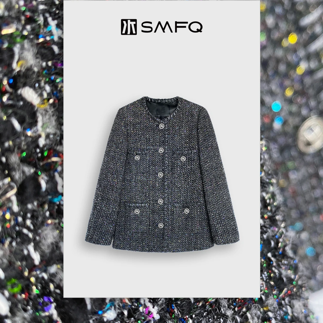 水木夫妻  “玛德琳”绵羊毛手工粗花呢轻奢小香风外套