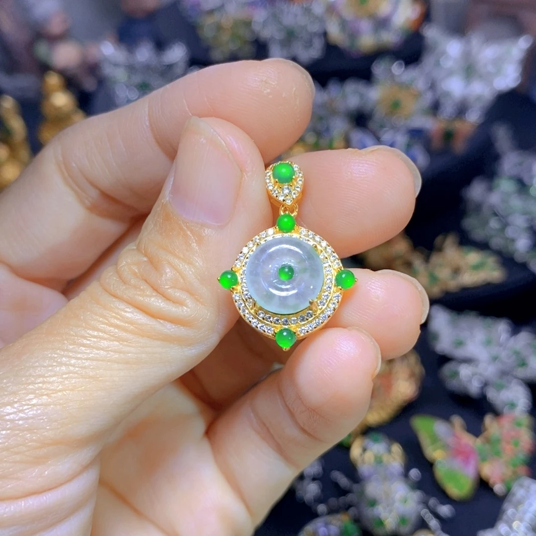 翡翠银S925镶嵌吊坠(不含链)天然