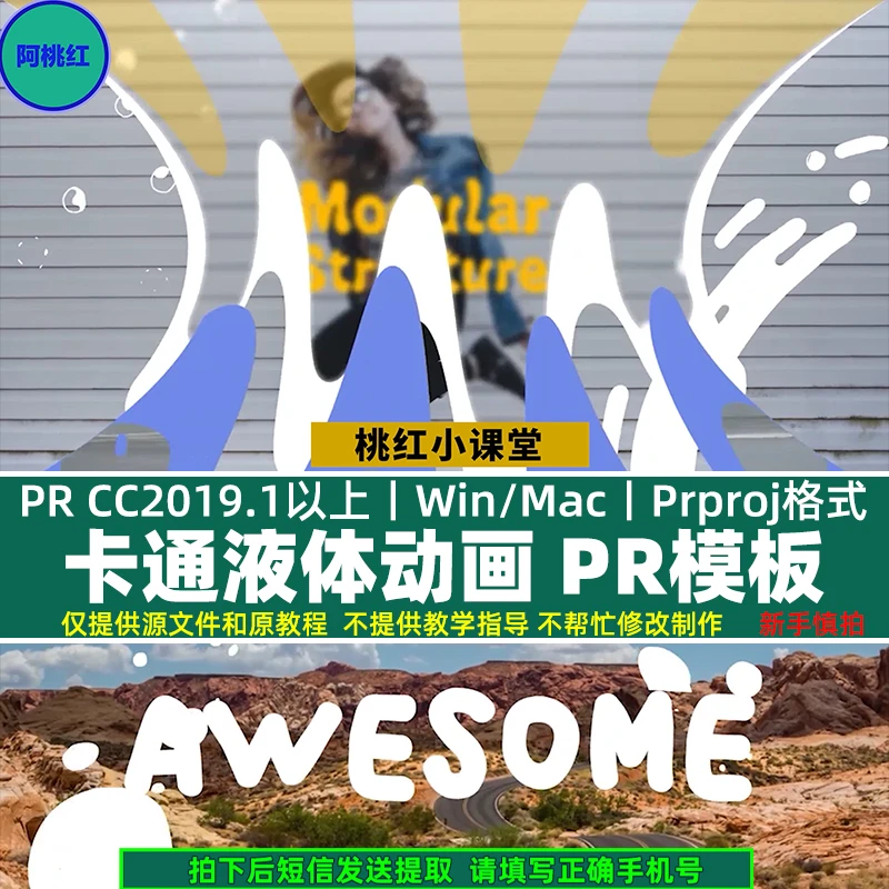 卡通液体流体图形动画转场标题介绍宣传视频片头效果预设 PR模板