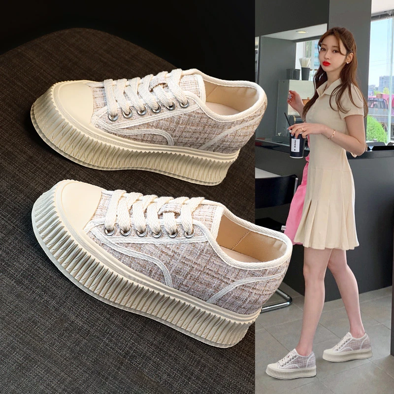 【增高7.5CM】厚底松糕帆布鞋女2023春季新款小个子内增高22020-2