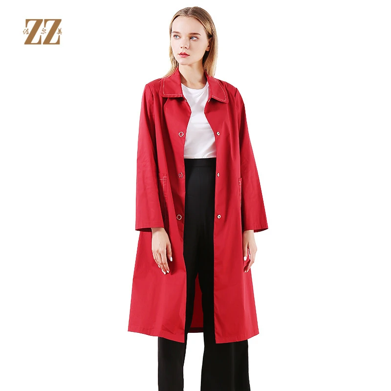 佐尔美早春季新款优雅气质减龄纯色简约直筒长风衣外套E01FC14