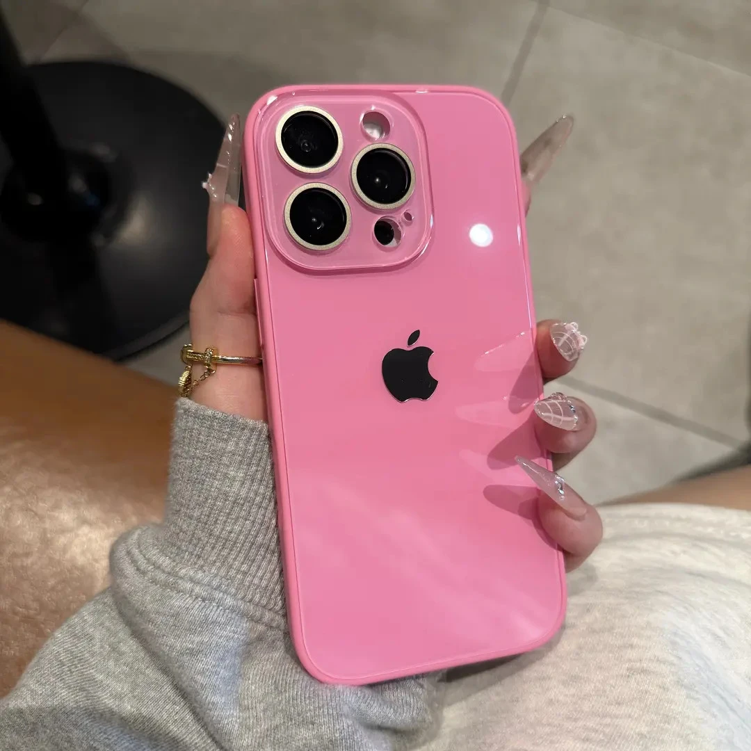 高级简约钢化玻璃适用苹果16promax手机壳iPhone15全包14新款17女