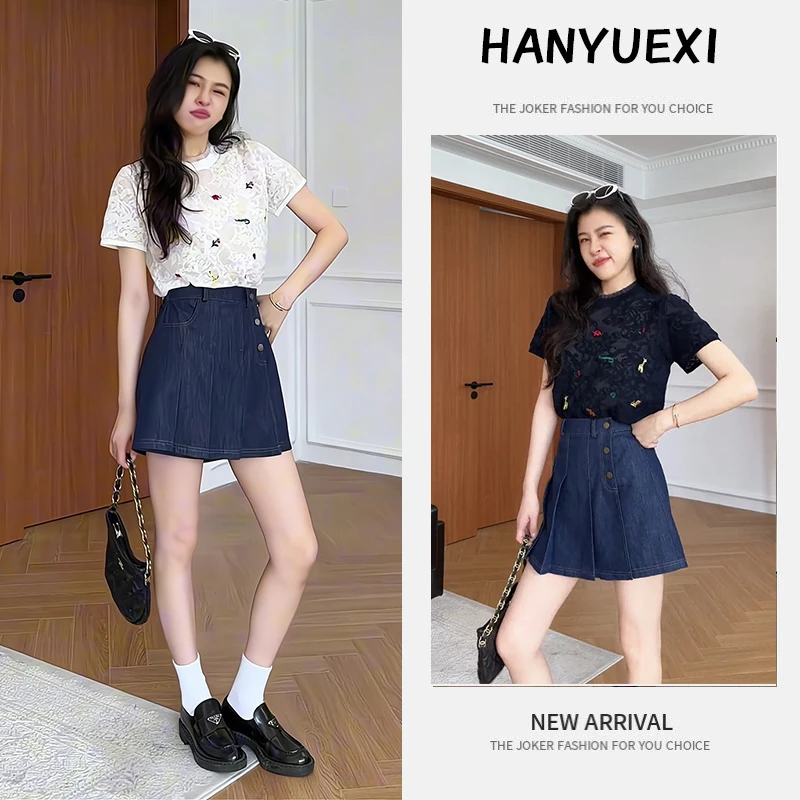 夏季一整套女装2025新款韩版时尚减龄气质短袖上衣牛仔短裙两件套