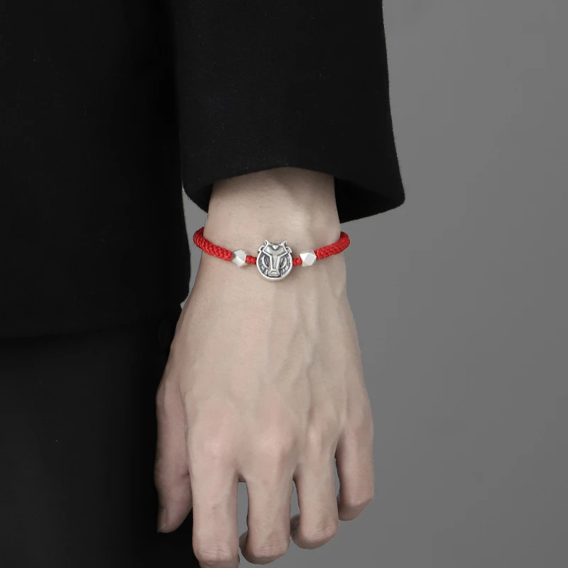 足银手链 999足银马年好运本命年红手绳男款新年男生礼物FJ501572
