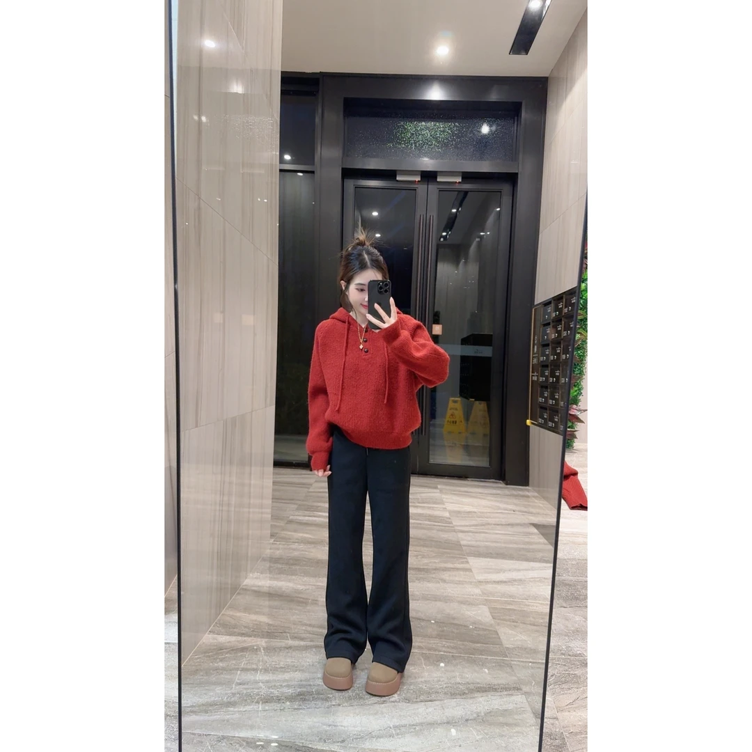 奈奈妮【筷子腿】羊毛微喇叭裤冬款高腰显瘦时尚百搭24137