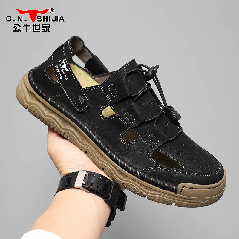 公牛世家凉鞋男2025新款夏季外穿防滑洞洞鞋开车休闲男士沙滩凉拖