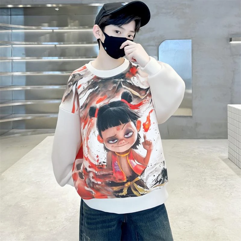 儿童装男童春秋哪吒圆领卫衣2025新款中大童春秋款男孩帅气上衣潮