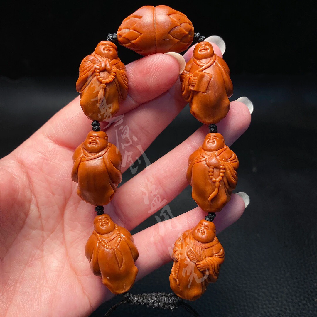 「1.8六合弥勒」手串橄榄核雕刻文玩佛珠念珠手链核雕手工艺品手把