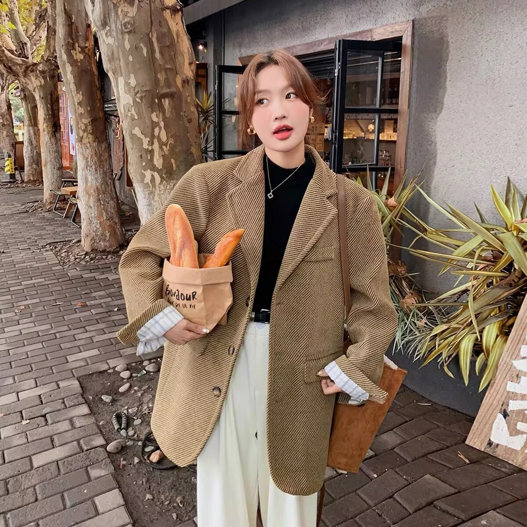2024冬季韩版美拉德驼色西装外套