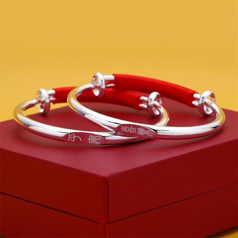 足银手镯 平安喜乐银手镯宝宝9999纯银一对婴儿童银镯子周岁礼物