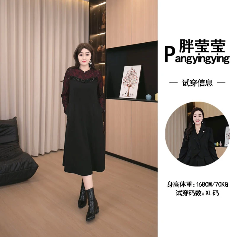 胖莹莹定制大码女装时尚气质连衣裙长袖遮肉显瘦裙子ZB6557