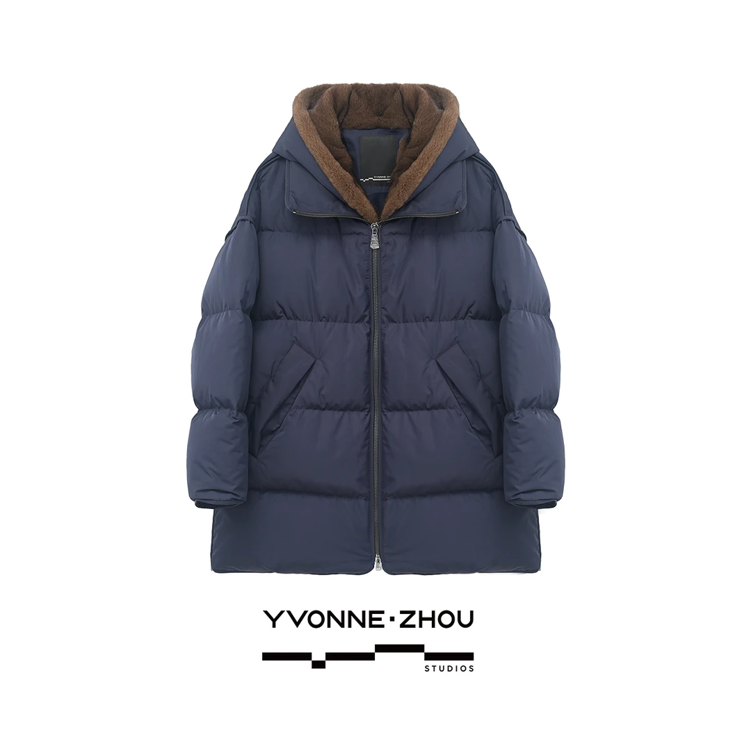 【私服炸街3.0】中长羽绒服天鹅绒水貂帽可脱卸90白鹅绒外套 26711