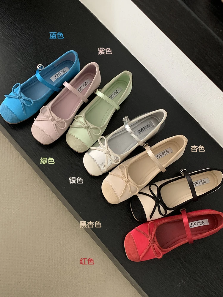 法式温柔蝴蝶结玛丽珍鞋女鞋内增高平底新款芭蕾舞鞋配裙子单鞋