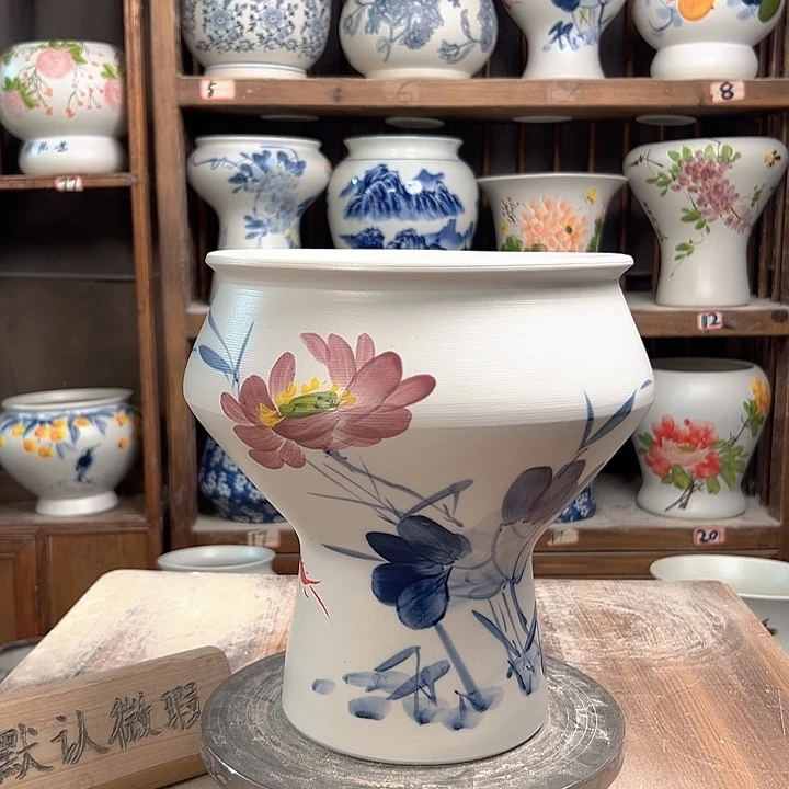陶高脚荷花陶瓷陶瓷