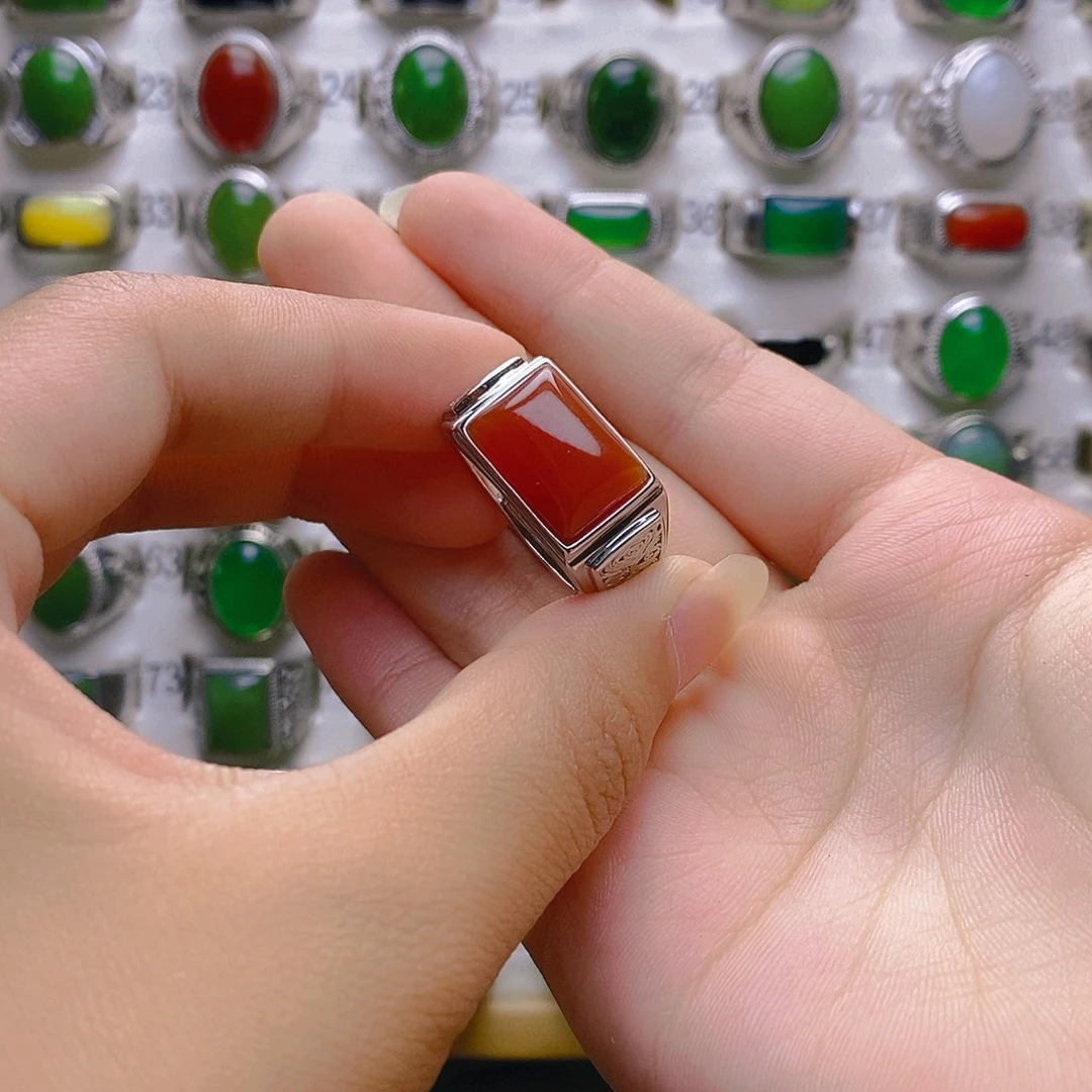 内***哥玛瑙/玉髓戒指银S925镶嵌