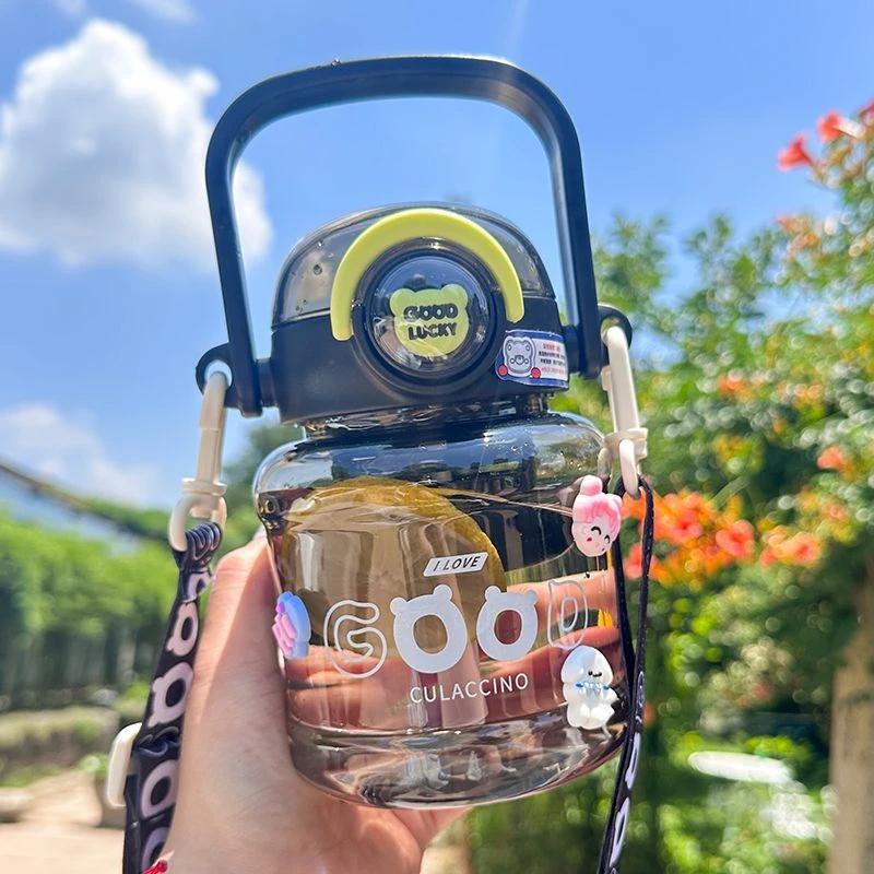 2025新款大肚水杯女生儿童吸管杯子带茶隔大容量水壶上学专用塑料