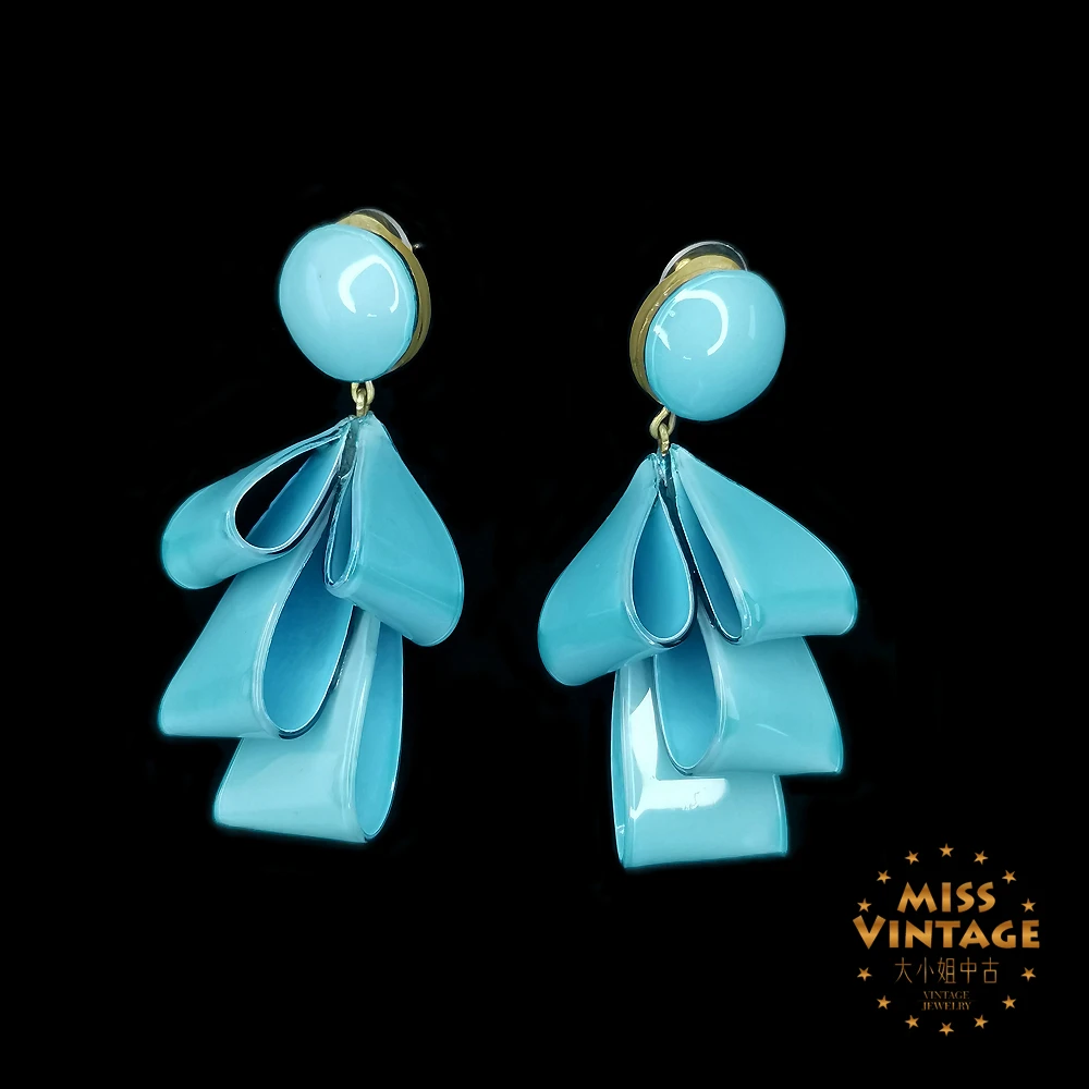 合金耳饰 法国Cilea Paris手工缎带丝结松蓝耳针[1501223-050]