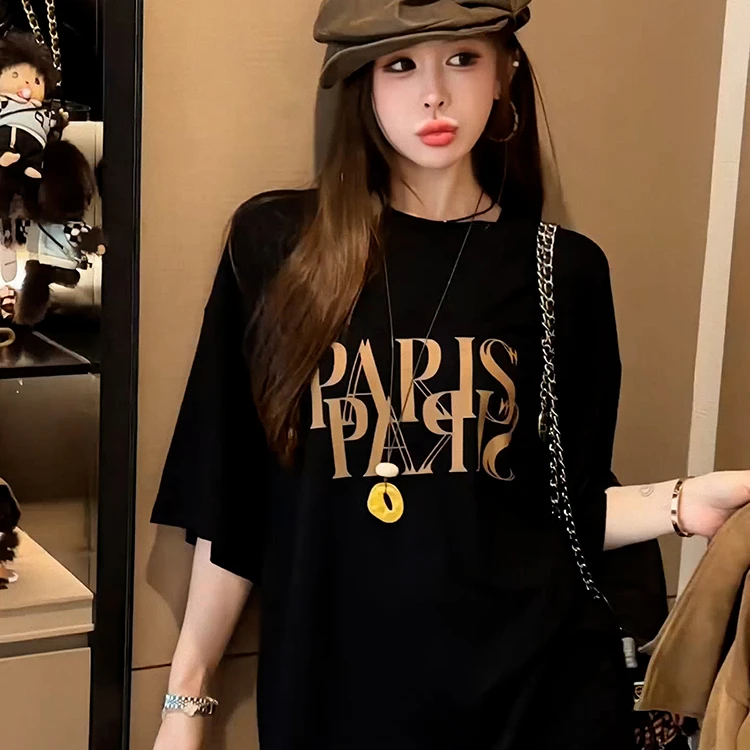 欧货小衫爆款减龄字母印花短袖t恤女2025夏新款潮流oversize上衣