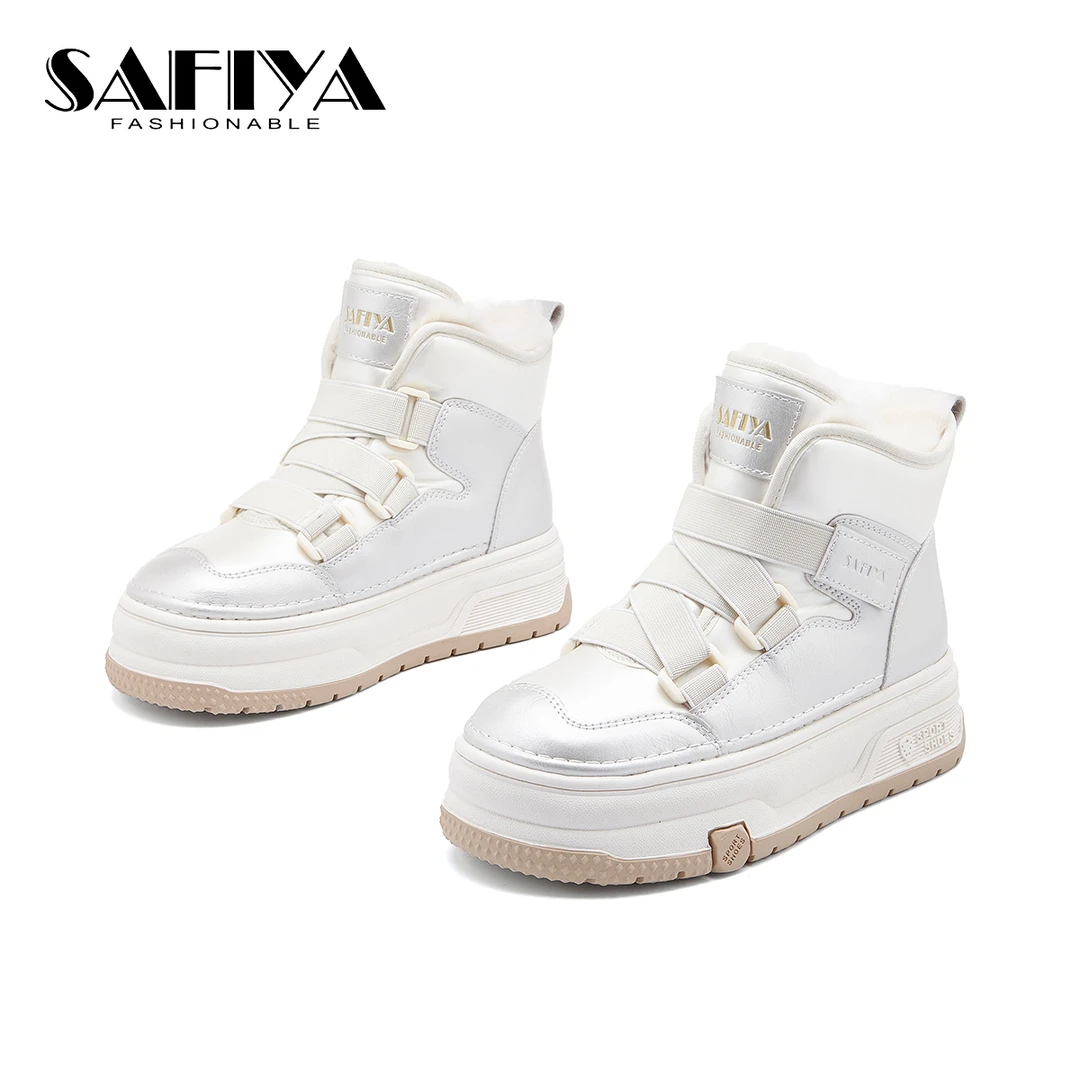 索菲娅Safiya2024新款厚底时尚加绒保暖百搭休闲高帮鞋SF44118A34