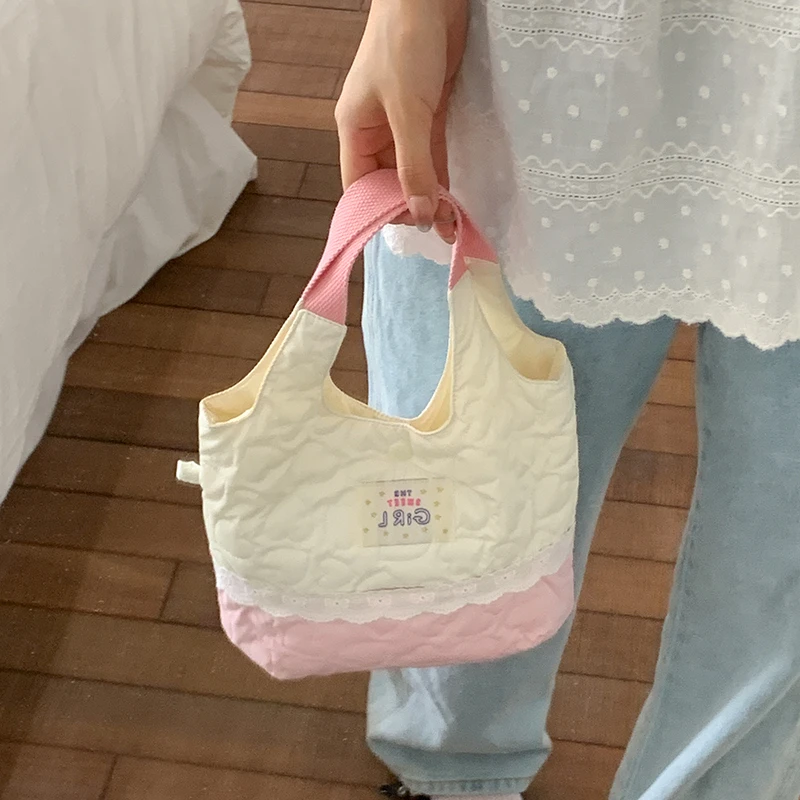 2025小众碎花少女手拎包大容量韩系小清新帆布包百搭通勤便当包女