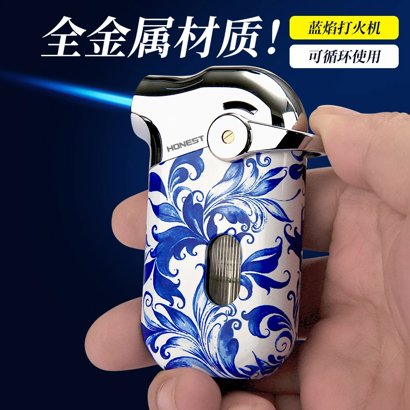 百诚防风打火机可充气耐用高档雪茄专用直冲蓝焰摇臂机创意送男友