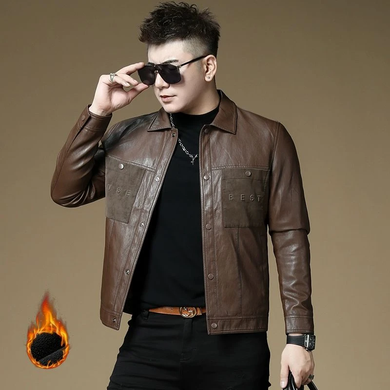 2025秋冬季新款男士轻奢高品质复古休闲个性痞帅翻领皮夹克外套