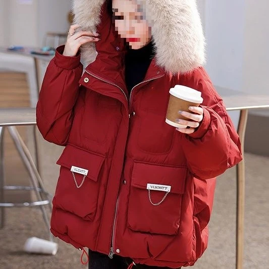 安可拉红短款羽绒棉服洋气女冬季年新款小个子时尚面包服棉衣外套